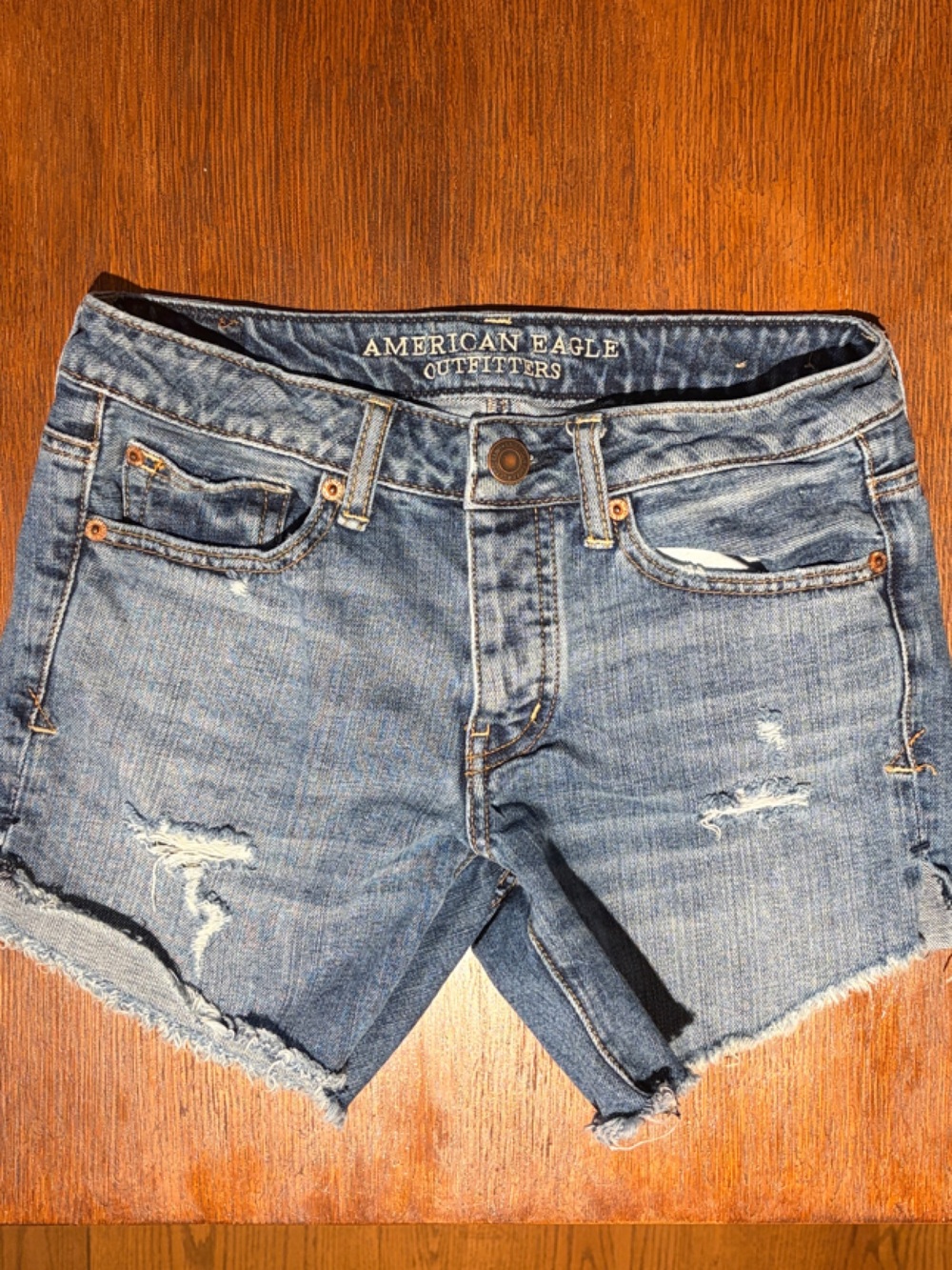 American Eagle Outfitters Distressed Blue Denim Cropped Shorts